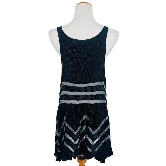 Free People Black Gray Tiered Ruffle Hem Voile & Lace Tiny Dots Mini Dress Tunic - Picture 8 of 16